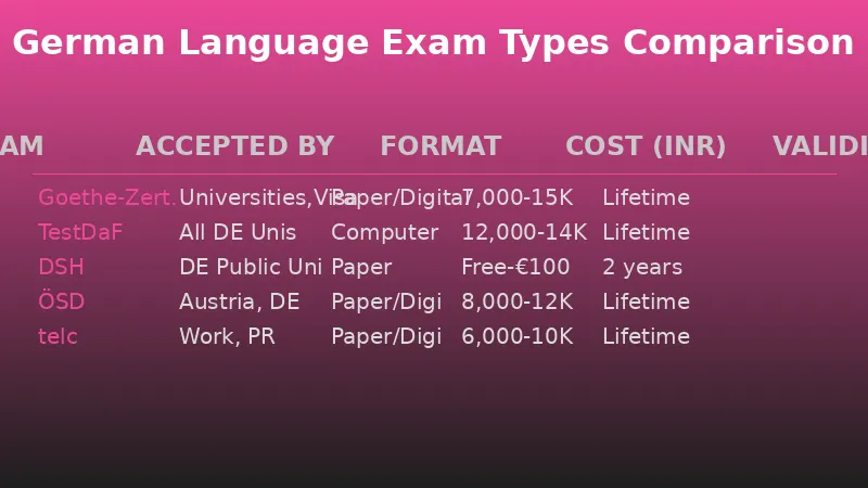 German Language Exam Comparison: Goethe-Zertifikat, TestDaF, DSH, ÖSD, telc features and costs