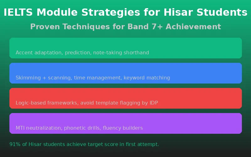 IELTS Module Strategies for Hisar Students: Listening, Reading, Writing, Speaking techniques for Band 7+