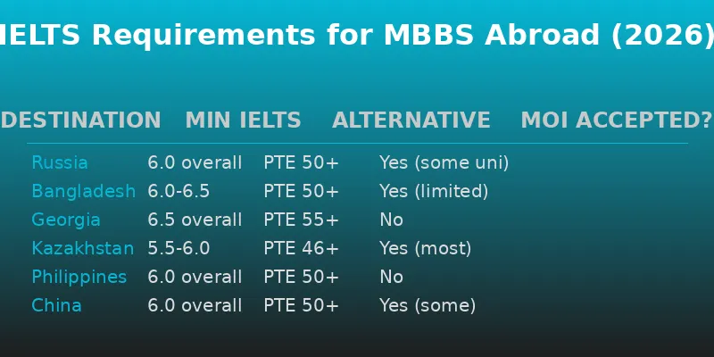 IELTS Requirements for MBBS Abroad by Destination: minimum scores and alternatives for each country